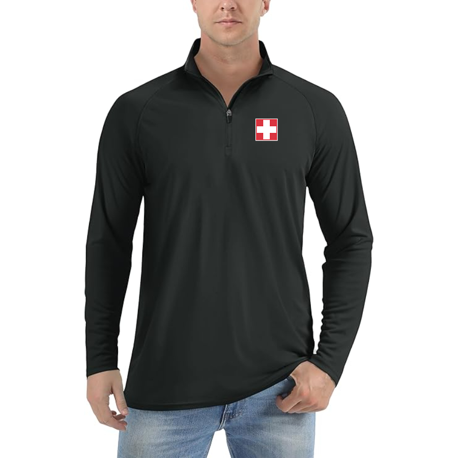 Men's  Switzerland National Football Soccer Team Lightweight Quarter-Zip Athletic Shirt Long Sleeve Western Carolina Catamounts